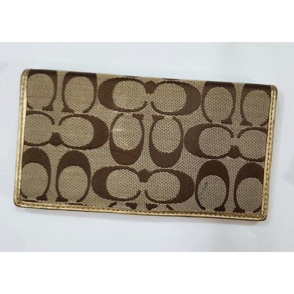 COACH 43609 Turnlock Signature Jacquard Bi-fold Wallet/ with Checkbook Wallet - Picture 4 of 11